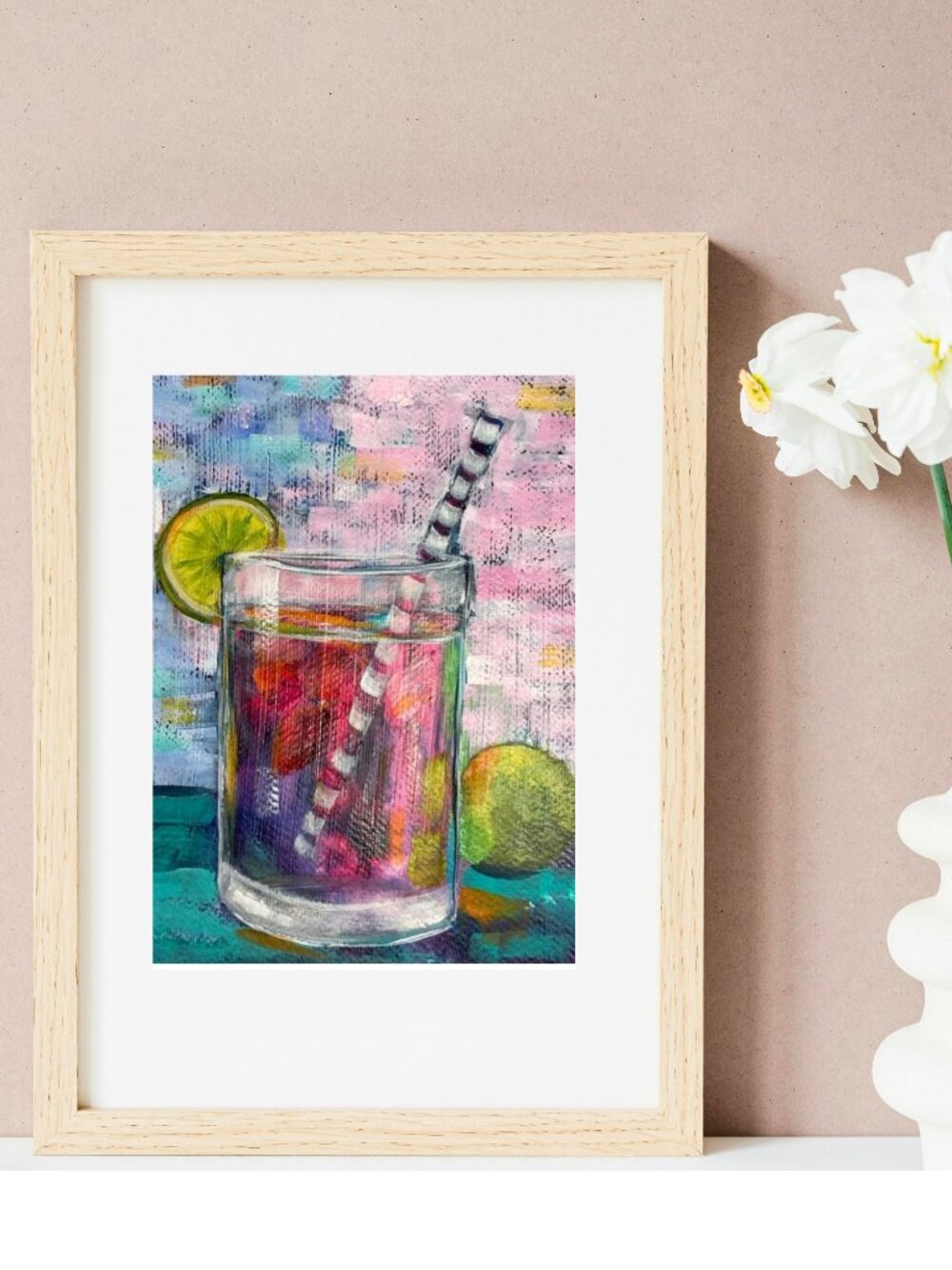 Tropical Sunset Colorful Cocktail Still Life Painting with Lime 8 X 10 " - Picture 5 of 7